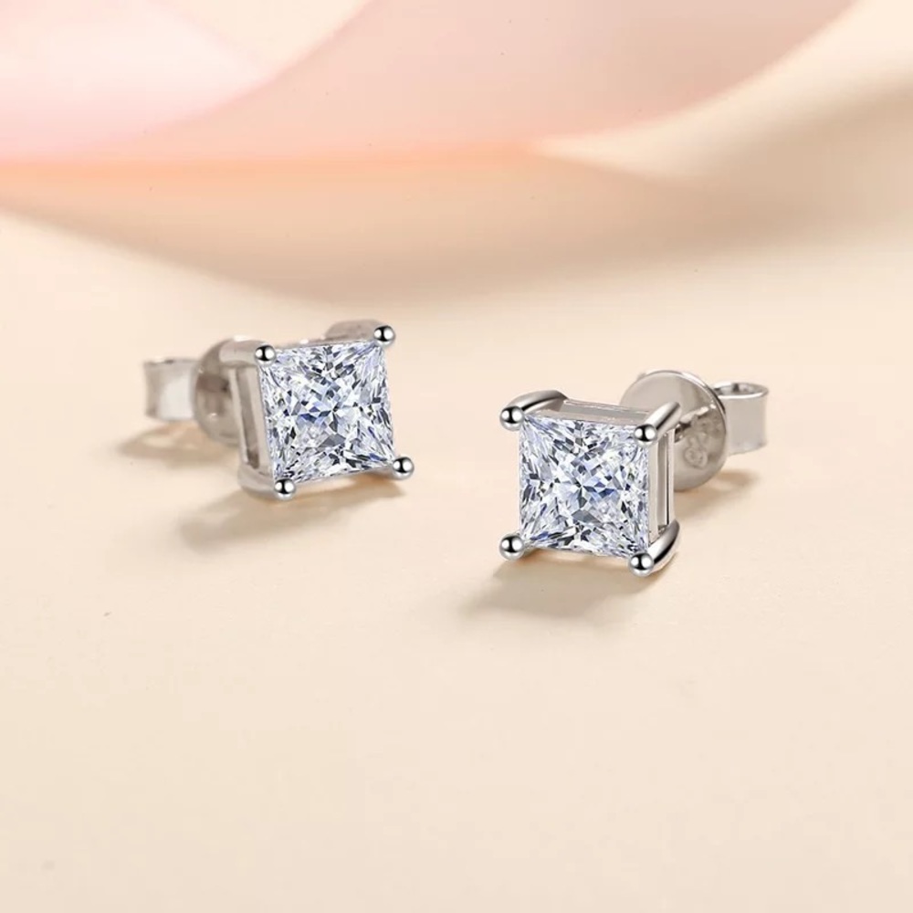 Square Cut Simulated Diamond Earrings Stud Pins